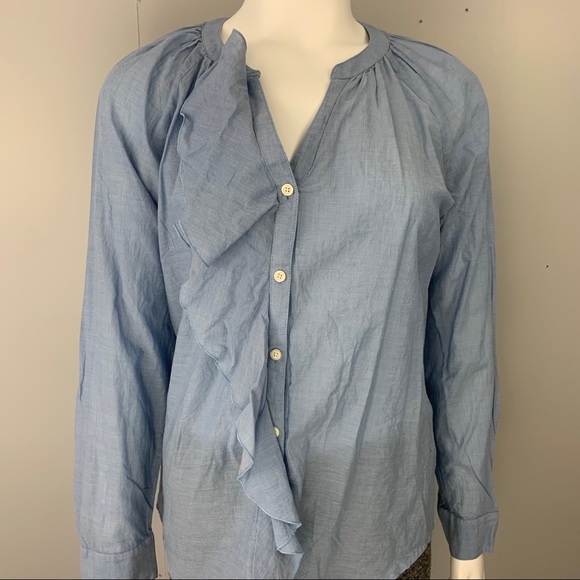 Ann Taylor Loft Collarless Ruffle Button Shirt - Picture 5 of 5